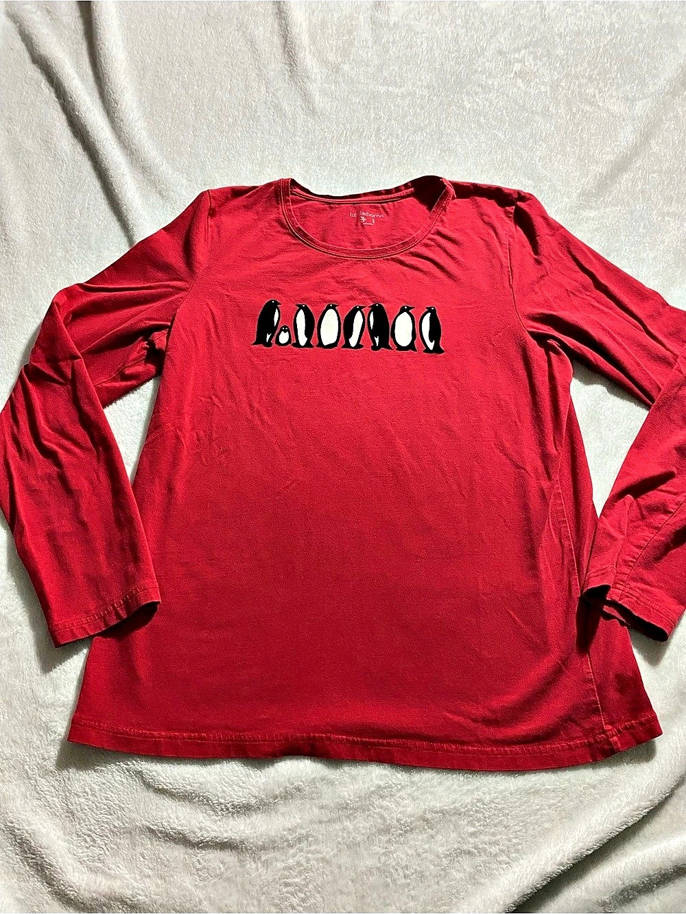 Liz Claiborne Long Sleeve Graphic Tee in Red Size Large